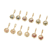 Load image into Gallery viewer, 14 K Gold Plated rose earrings with coloured zirconia