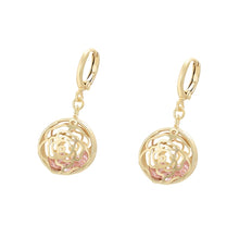 Load image into Gallery viewer, 14 K Gold Plated rose earrings with coloured zirconia
