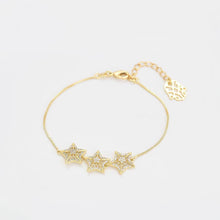 Cargar imagen en el visor de la galería, 14 K Gold Plated stars bracelet with white zirconia