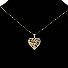 Load image into Gallery viewer, 14 K Gold Plated Tree of Life pendant with white zirconia on a black manequin