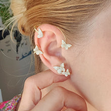 Load image into Gallery viewer, 14 K Gold Plated climbing butterfly earrings with white zirconia (right ear)