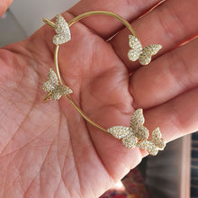 Load image into Gallery viewer, 14 K Gold Plated climbing butterfly earrings with white zirconia (right ear)