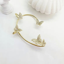 Load image into Gallery viewer, 14 K Gold Plated climbing butterfly earrings with white zirconia (right ear)