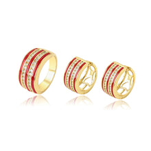 Load image into Gallery viewer, 14 K Gold Plated ring and earrings set with white zirconia