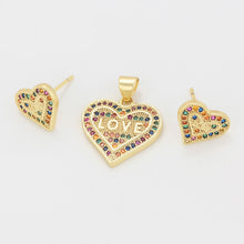 Load image into Gallery viewer, 14 K Gold Plated Love pendant and earrings set with multicoloured zirconia