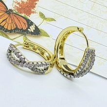 Load image into Gallery viewer, 14 K Gold and Rhodium Plated earrings with white zirconium - BIJUNET