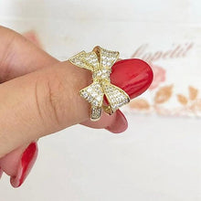 Cargar imagen en el visor de la galería, 14 K Gold Plated bow ring with white zirconium - BIJUNET