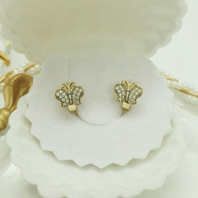 14 K Gold Plated butterfly earrings with white zirconium - BIJUNET