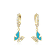 Load image into Gallery viewer, 14 K Gold Plated butterfly earrings with white zirconium - BIJUNET