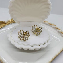 Load image into Gallery viewer, 14 K Gold Plated butterfly earrings with white zirconium - BIJUNET