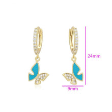 Load image into Gallery viewer, 14 K Gold Plated butterfly earrings with white zirconium - BIJUNET