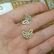 Load image into Gallery viewer, 14 K Gold Plated butterfly earrings with white zirconium - BIJUNET