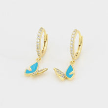 Load image into Gallery viewer, 14 K Gold Plated butterfly earrings with white zirconium - BIJUNET