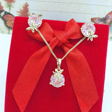 Load image into Gallery viewer, 14 K Gold Plated butterfly pendant and earrings set with pink zirconium - BIJUNET