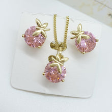 Load image into Gallery viewer, 14 K Gold Plated butterfly pendant and earrings set with pink zirconium - BIJUNET