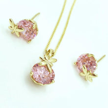 Load image into Gallery viewer, 14 K Gold Plated butterfly pendant and earrings set with pink zirconium - BIJUNET