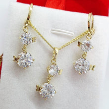 Load image into Gallery viewer, 14 K Gold Plated butterfly pendant and earrings set with white zirconium - BIJUNET