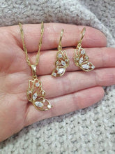Load image into Gallery viewer, 14 K Gold Plated butterfly pendant and earrings set with white zirconium - BIJUNET