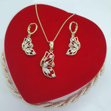 Load image into Gallery viewer, 14 K Gold Plated butterfly pendant and earrings set with white zirconium - BIJUNET