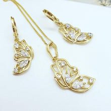 Load image into Gallery viewer, 14 K Gold Plated butterfly pendant and earrings set with white zirconium - BIJUNET