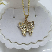 Load image into Gallery viewer, 14 K Gold Plated Butterfly pendant with white zirconium - BIJUNET