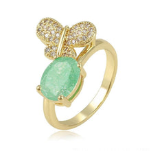 Load image into Gallery viewer, 14 K Gold Plated butterfly ring with light green zirconium - BIJUNET