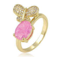 Load image into Gallery viewer, 14 K Gold Plated butterfly ring with pink zirconium - BIJUNET