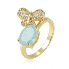 Load image into Gallery viewer, 14 K Gold Plated butterfly ring with turquoise zirconium - BIJUNET