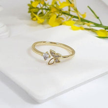Load image into Gallery viewer, 14 K Gold Plated butterfly ring with white zirconium - BIJUNET