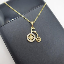 Load image into Gallery viewer, 14 K Gold Plated bycicle pendant with white zirconium - BIJUNET