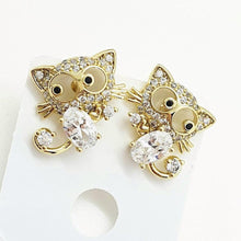 Load image into Gallery viewer, 14 K Gold Plated cat earrings with white zirconium - BIJUNET