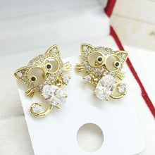 Load image into Gallery viewer, 14 K Gold Plated cat earrings with white zirconium - BIJUNET