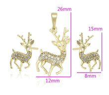 Load image into Gallery viewer, 14 K Gold Plated Christmas Reindeer pendant and earrings set with white zirconium - BIJUNET