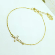Load image into Gallery viewer, 14 K Gold Plated cross bracelet with white zirconium - BIJUNET