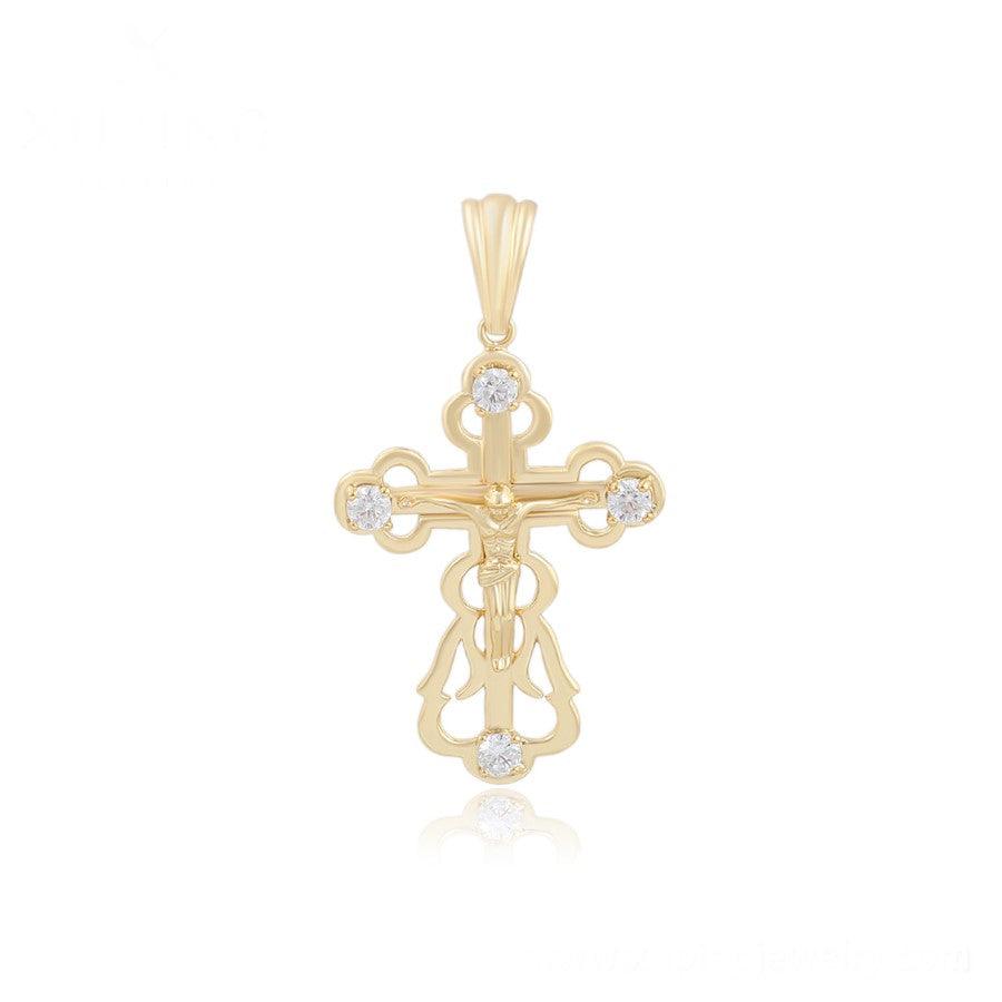 14 K Gold Plated cross pendant with white zirconium - BIJUNET