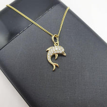 Load image into Gallery viewer, 14 K Gold Plated dolphin pendant with white zirconium - BIJUNET

