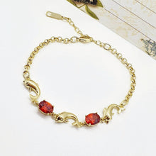 Load image into Gallery viewer, 14 K Gold Plated dolphins bracelet with red zirconium - BIJUNET