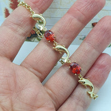 Load image into Gallery viewer, 14 K Gold Plated dolphins bracelet with red zirconium - BIJUNET