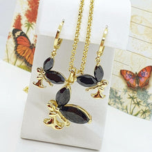 Charger l'image dans la galerie, 14 K Gold Plated Fairy pendant and earrings set with black zirconium - BIJUNET