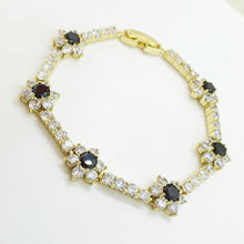 Load image into Gallery viewer, 14 K Gold Plated flower bracelet with black and white zirconiu - BIJUNET