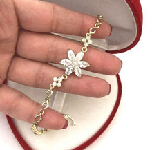 Load image into Gallery viewer, 14 K Gold Plated flower bracelet with white zirconium - BIJUNET