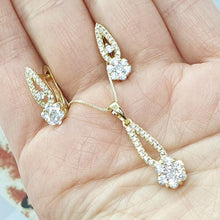 Load image into Gallery viewer, 14 K Gold Plated flower pendant and earrings set with white zirconium - BIJUNET