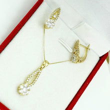 Load image into Gallery viewer, 14 K Gold Plated flower pendant and earrings set with white zirconium - BIJUNET