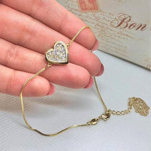 Charger l'image dans la galerie, 14 K Gold Plated heart bracelet with white zirconium - BIJUNET