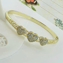 Load image into Gallery viewer, 14 K Gold Plated hearts bangle with white zirconium - BIJUNET
