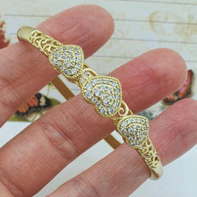 Load image into Gallery viewer, 14 K Gold Plated hearts bangle with white zirconium - BIJUNET