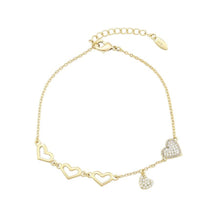 Load image into Gallery viewer, 14 K Gold Plated hearts bracelet with white zirconium - BIJUNET