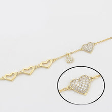 Load image into Gallery viewer, 14 K Gold Plated hearts bracelet with white zirconium - BIJUNET