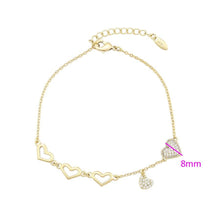 Load image into Gallery viewer, 14 K Gold Plated hearts bracelet with white zirconium - BIJUNET