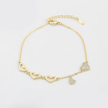 Load image into Gallery viewer, 14 K Gold Plated hearts bracelet with white zirconium - BIJUNET